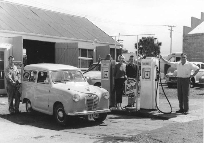 historic photo of a gas station